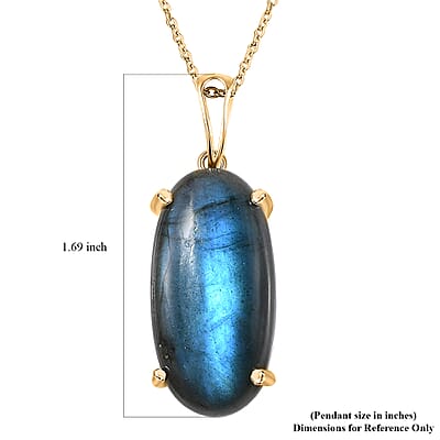 Malagasy Labradorite 30.00 ctw Solitaire Pendant in Vermeil YG Over Sterling Silver with ION Plated YG Stainless Steel Necklace 20 Inches