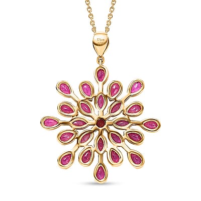 Niassa Ruby (FF) 10.25 ctw Snowflake Pendant Necklace in Vermeil Yellow Gold Over Sterling Silver 20 Inches
