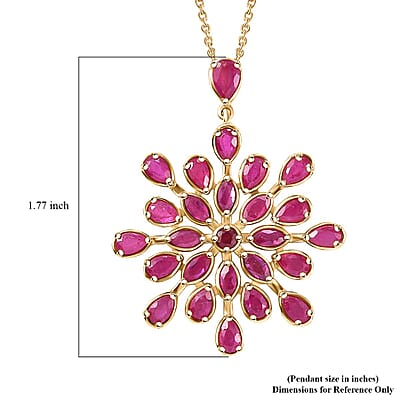 Niassa Ruby (FF) 10.25 ctw Snowflake Pendant Necklace in Vermeil Yellow Gold Over Sterling Silver 20 Inches