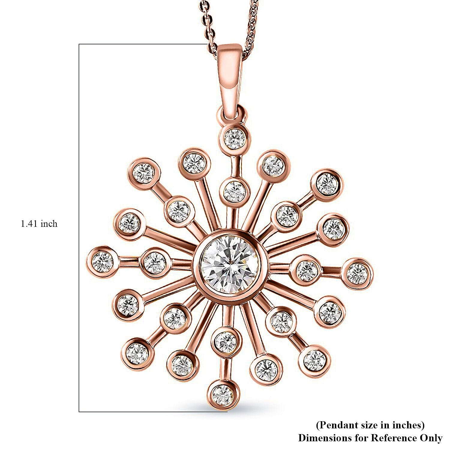 Moissanite Pendant Necklace 20 Inches in Vermeil Rose Gold Over Sterling Silver 1.50 ctw