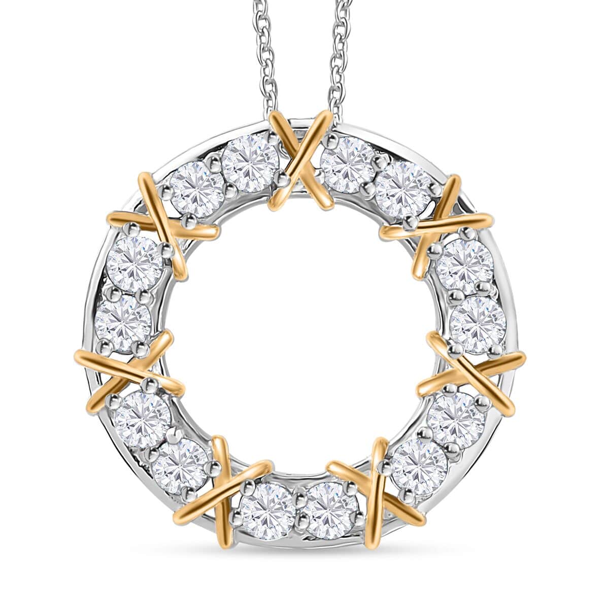 Moissanite XO Pendant Necklace (20 Inches) in Vermeil RG Over Sterling Silver 1.50 ctw image number 0