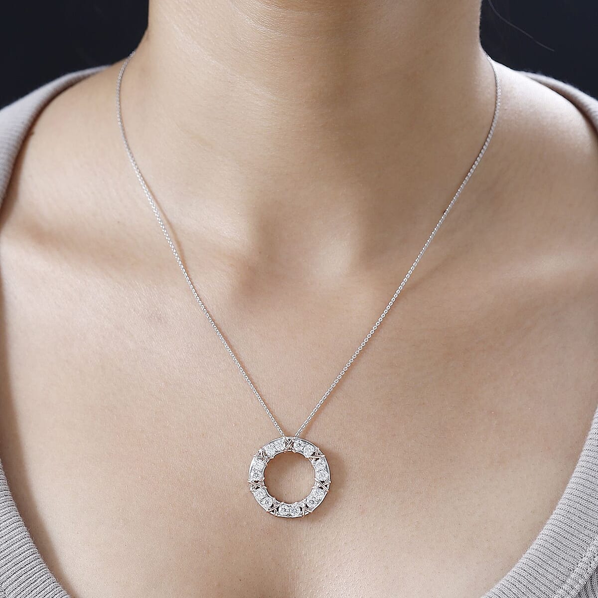 Moissanite XO Pendant Necklace 20 Inches in Vermeil Rose Gold Over Sterling Silver 1.50 ctw image number 2