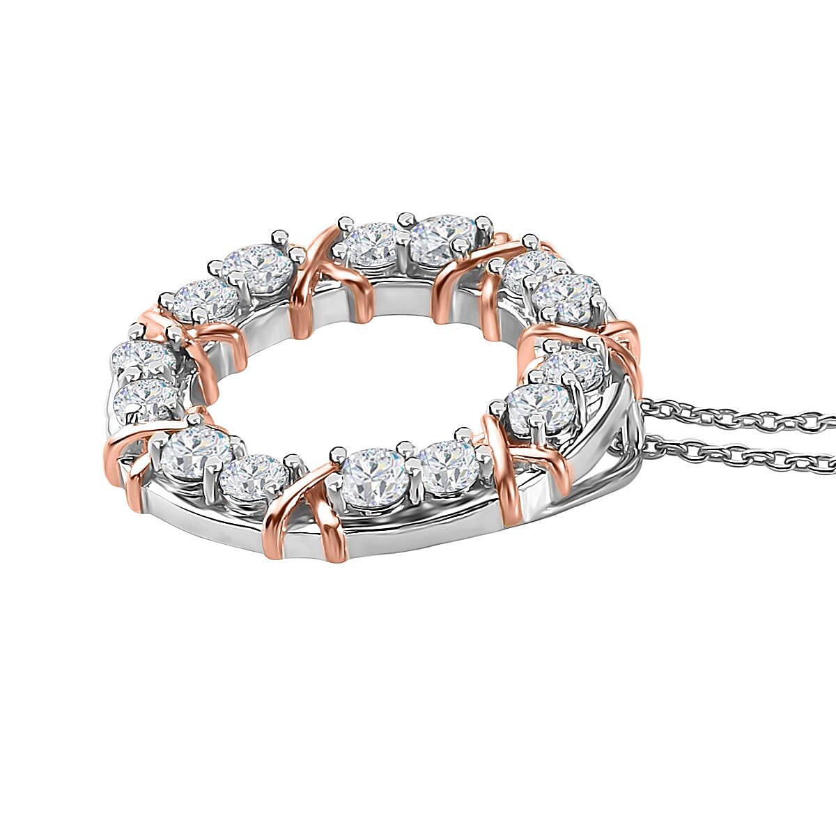 Moissanite XO Pendant Necklace 20 Inches in Vermeil Rose Gold Over Sterling Silver 1.50 ctw image number 3