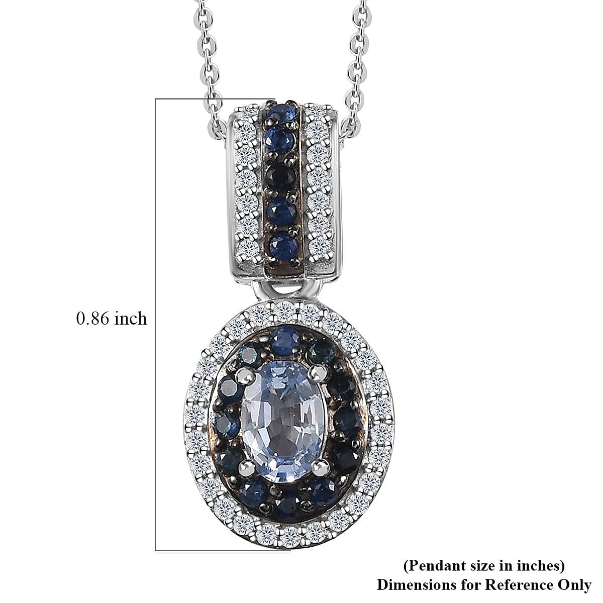 Ceylon Blue Sapphire and Moissanite Double Halo Pendant Necklace 20 Inches in Platinum Over Sterling Silver 1.15 ctw image number 5