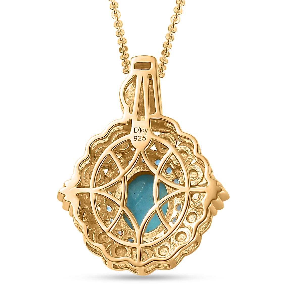 Sleeping Beauty Turquoise, Freshwater Pearl and Neon Apatite 4.65 ctw Dolphin Pendant Necklace in Vermeil Yellow Gold Over Sterling Silver 20 Inches image number 4