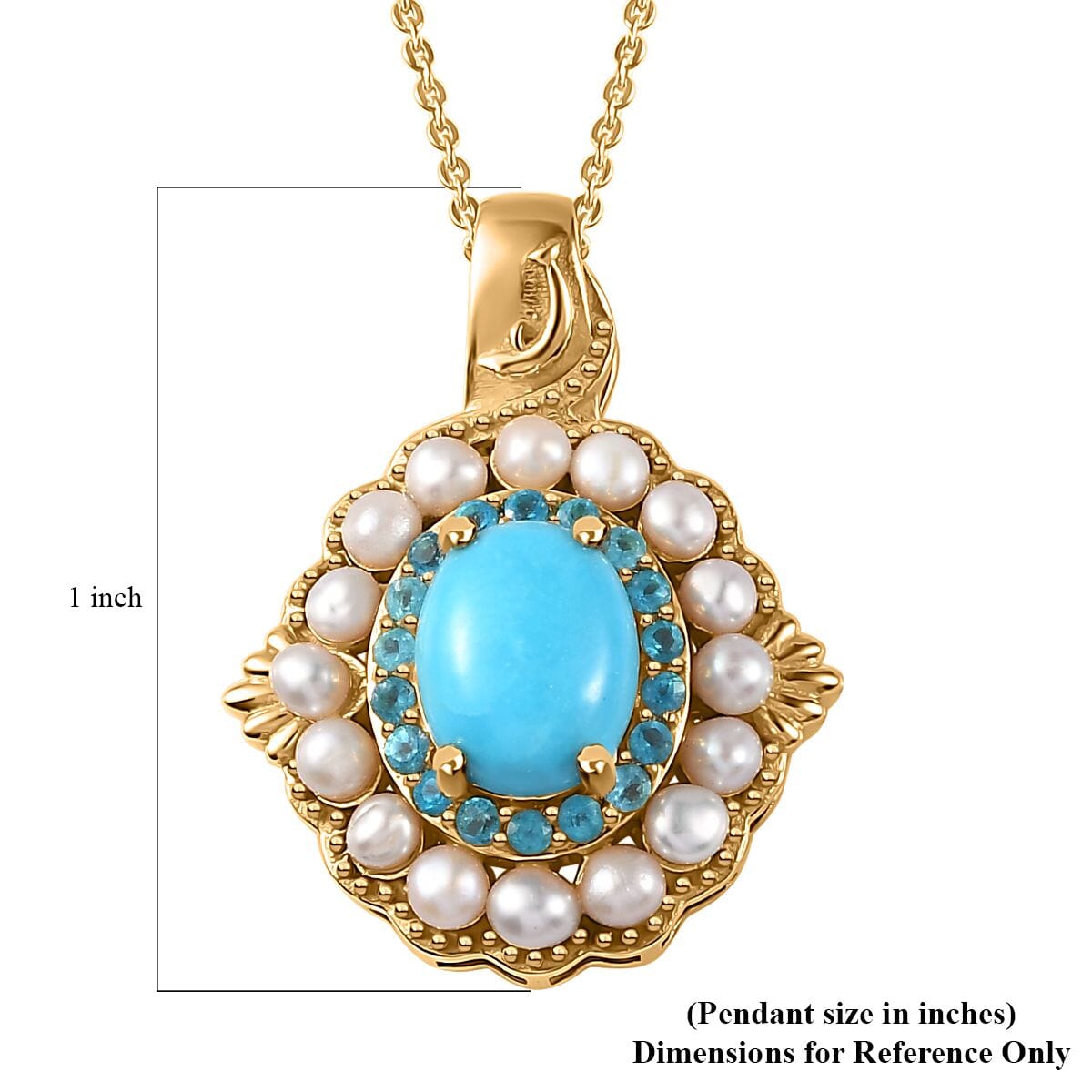 Sleeping Beauty Turquoise, Freshwater Pearl and Neon Apatite 4.65 ctw Dolphin Pendant Necklace in Vermeil Yellow Gold Over Sterling Silver 20 Inches image number 6