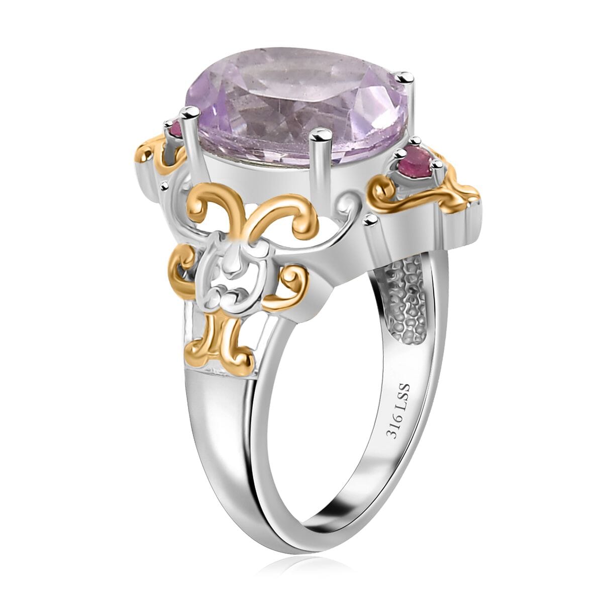 Rose De France Amethyst and Niassa Ruby (FF) Ring (Size 5.0) and Pendant Necklace 20 Inches in ION Plated YG and Stainless Steel 8.80 ctw image number 3