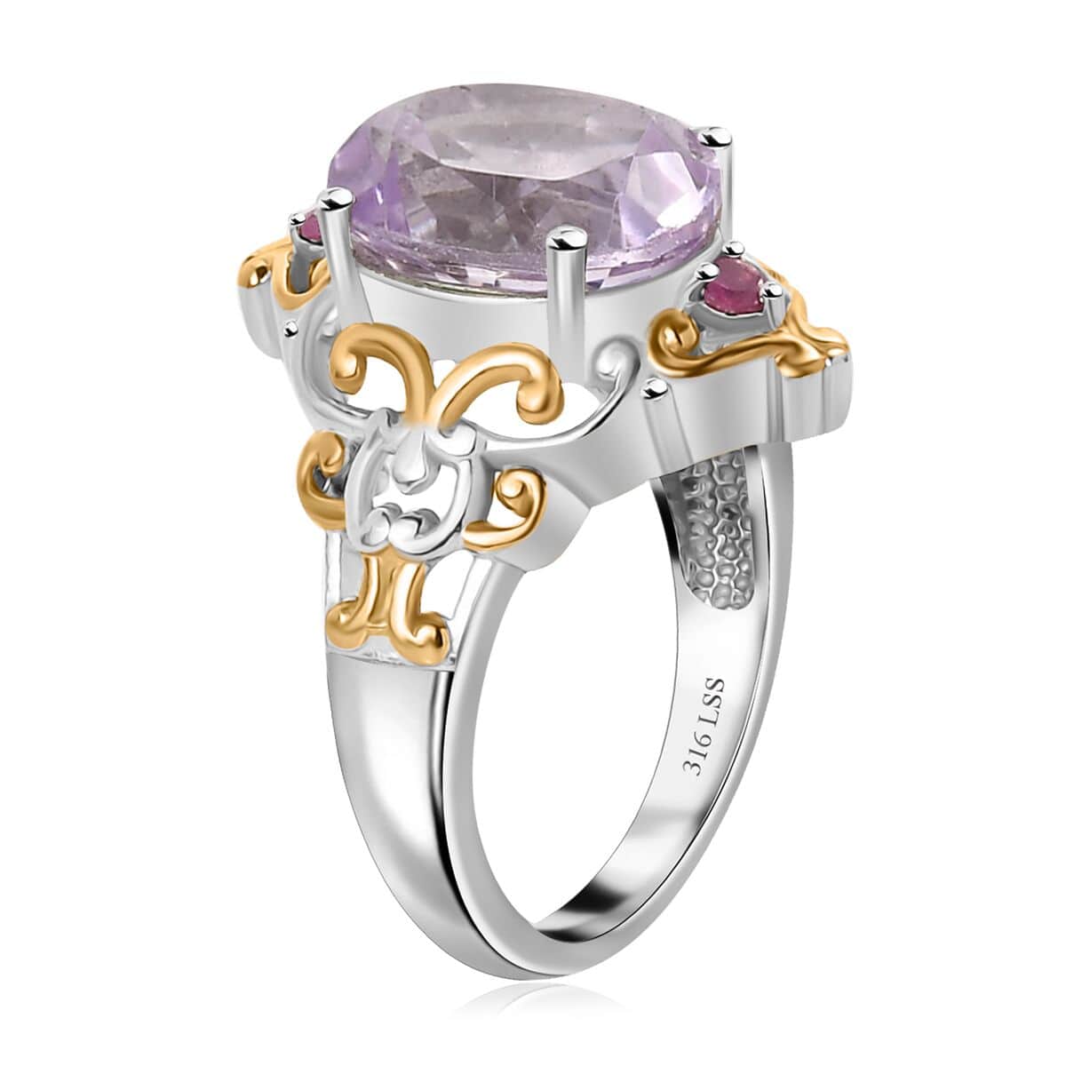 Rose De France Amethyst and Niassa Ruby (FF) Ring (Size 7.0) and Pendant Necklace 20 Inches in ION Plated YG and Stainless Steel 8.80 ctw image number 3