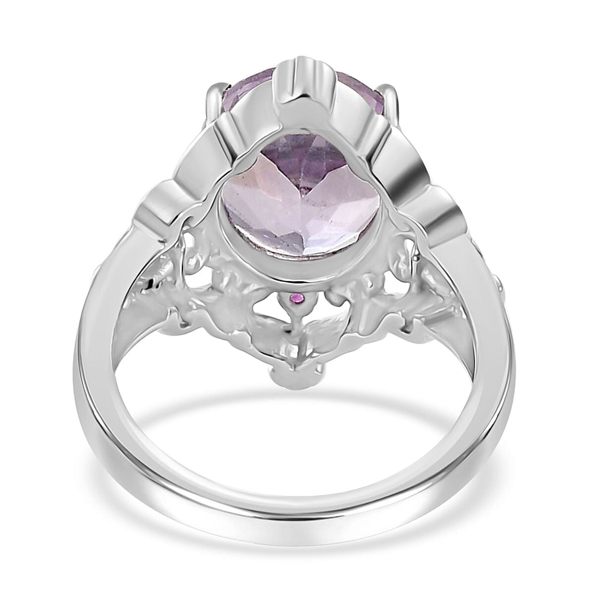 Rose De France Amethyst and Niassa Ruby (FF) Ring (Size 8.0) and Pendant Necklace 20 Inches in ION Plated YG and Stainless Steel 8.80 ctw image number 4