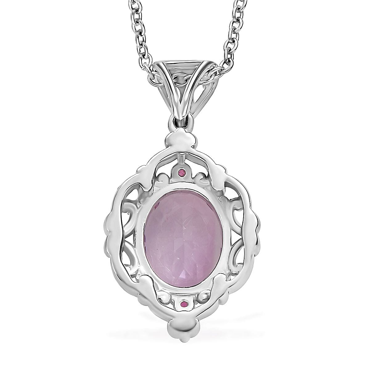Rose De France Amethyst and Niassa Ruby (FF) Ring (Size 8.0) and Pendant Necklace 20 Inches in ION Plated YG and Stainless Steel 8.80 ctw image number 7