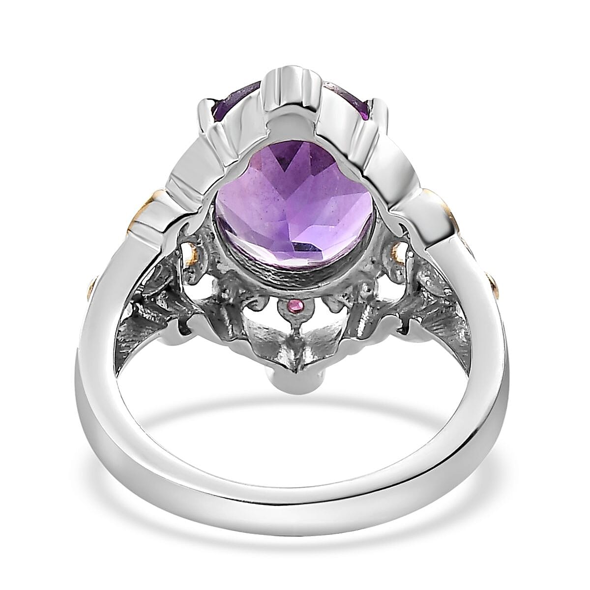 African Amethyst and Orissa Rhodolite Garnet Ring (Size 11.0) and Pendant Necklace 20 Inches in ION Plated YG and Stainless Steel 9.00 ctw image number 4