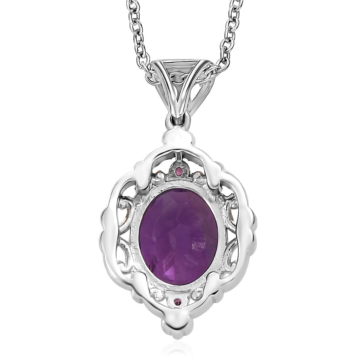 African Amethyst and Orissa Rhodolite Garnet Ring (Size 11.0) and Pendant Necklace 20 Inches in ION Plated YG and Stainless Steel 9.00 ctw image number 7