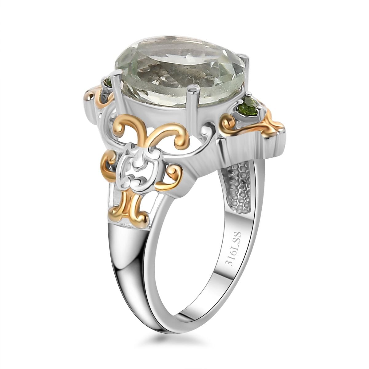 Montezuma Prasiolite and Chrome Diopside Ring (Size 6.0) and Pendant Necklace 20 Inches in ION Plated YG and Stainless Steel 8.80 ctw image number 3