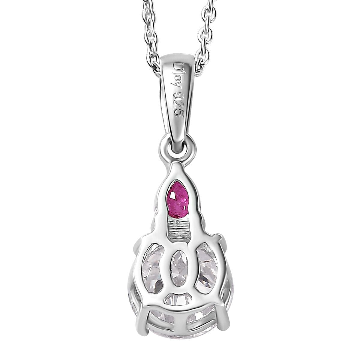Moissanite and Niassa Ruby (FF) Pendant Necklace 20 Inches in Platinum Over Sterling Silver 1.40 ctw