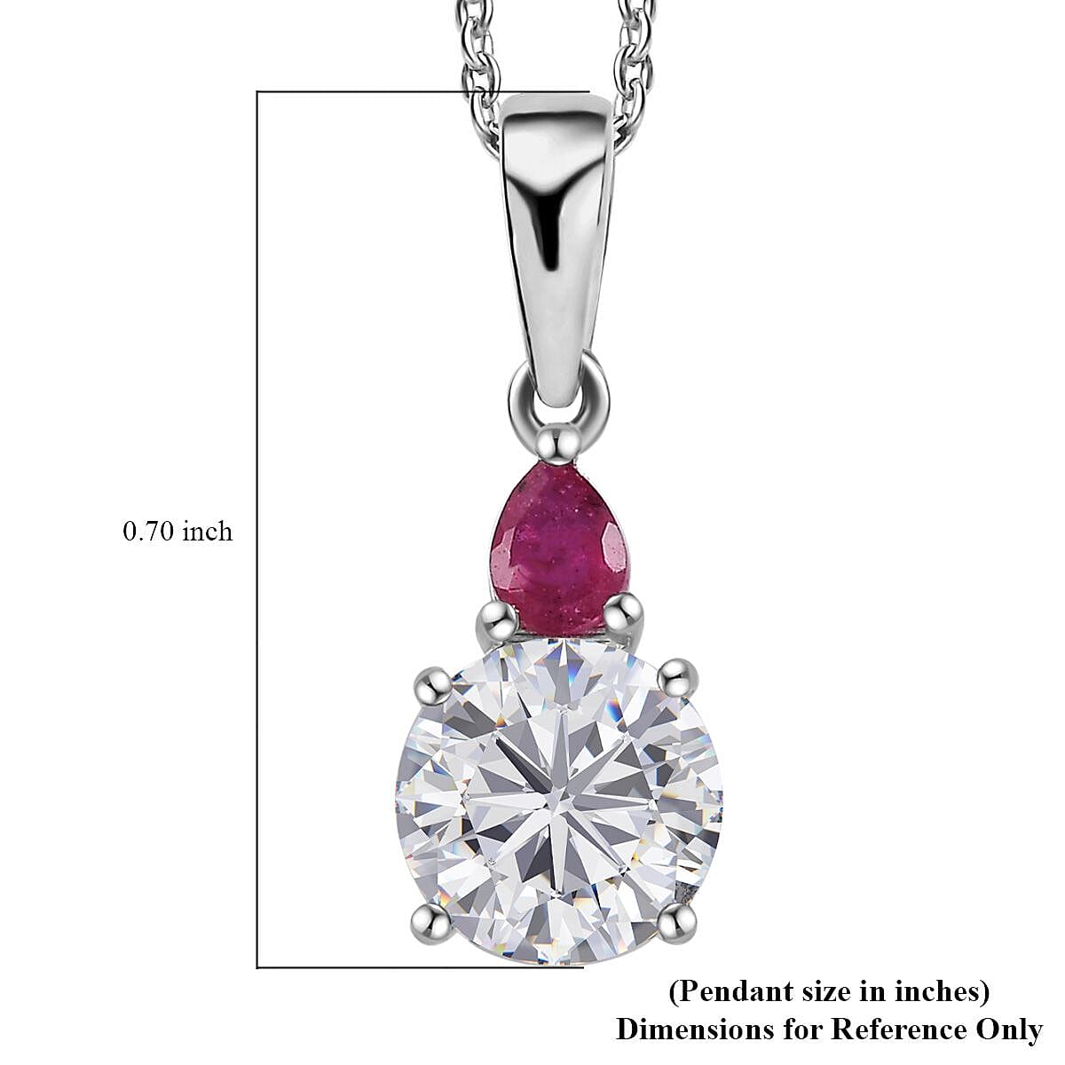 Moissanite and Niassa Ruby (FF) Pendant Necklace 20 Inches in Platinum Over Sterling Silver 1.40 ctw