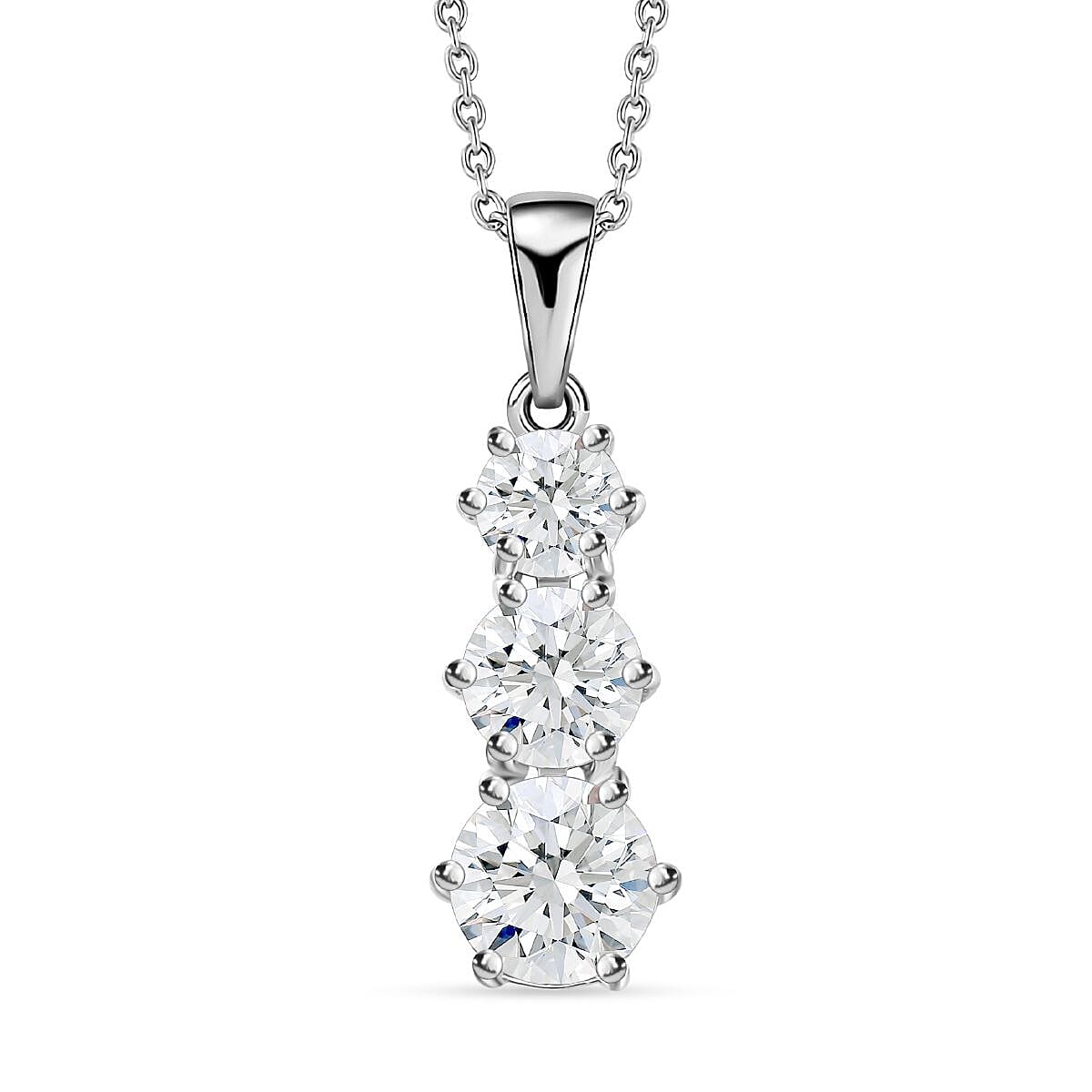 Moissanite Pendant Necklace 20 Inches in Platinum Over Sterling Silver 2.40 ctw