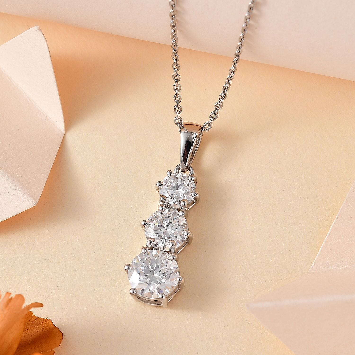 Moissanite Pendant Necklace 20 Inches in Platinum Over Sterling Silver 2.40 ctw