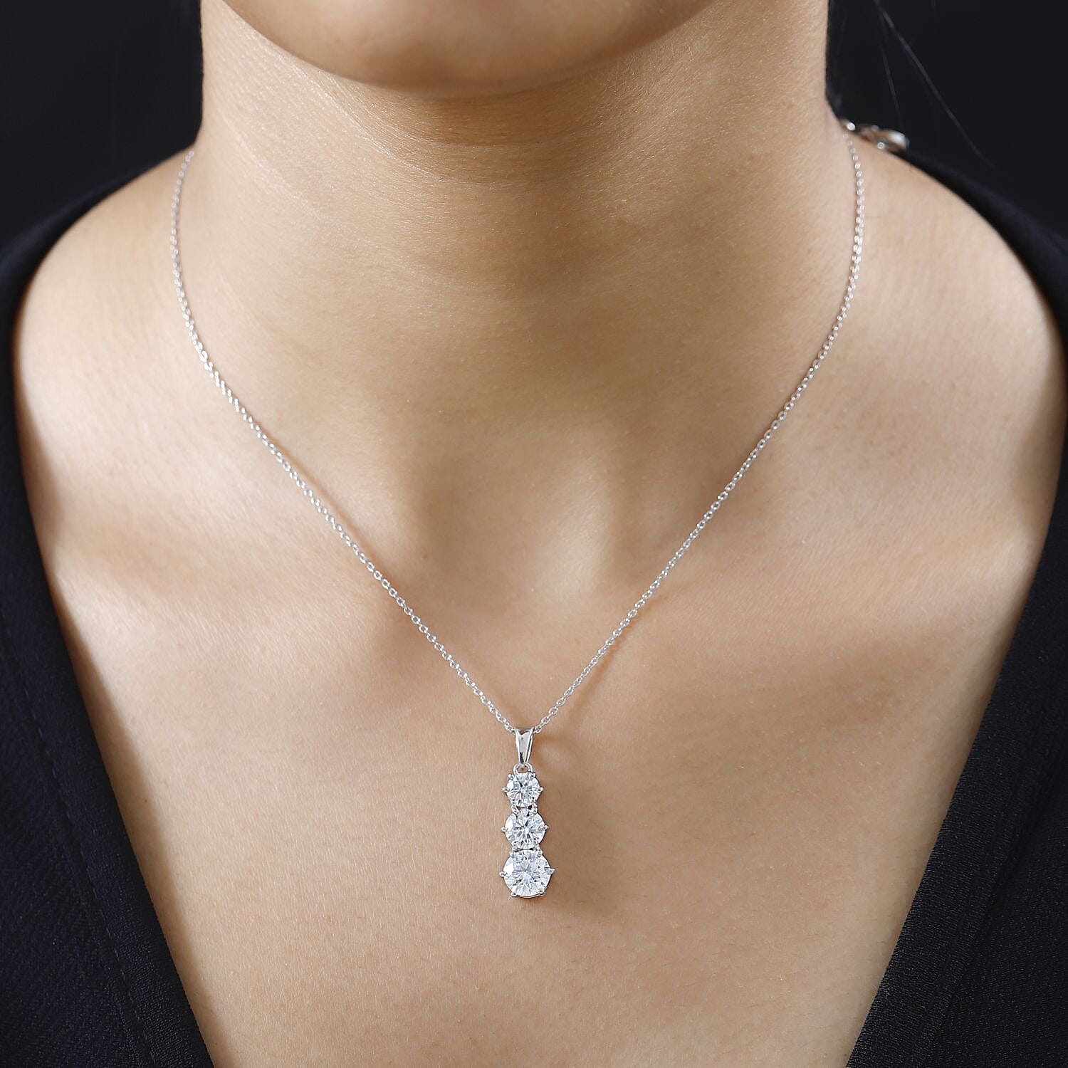 Moissanite Pendant Necklace 20 Inches in Platinum Over Sterling Silver 2.40 ctw