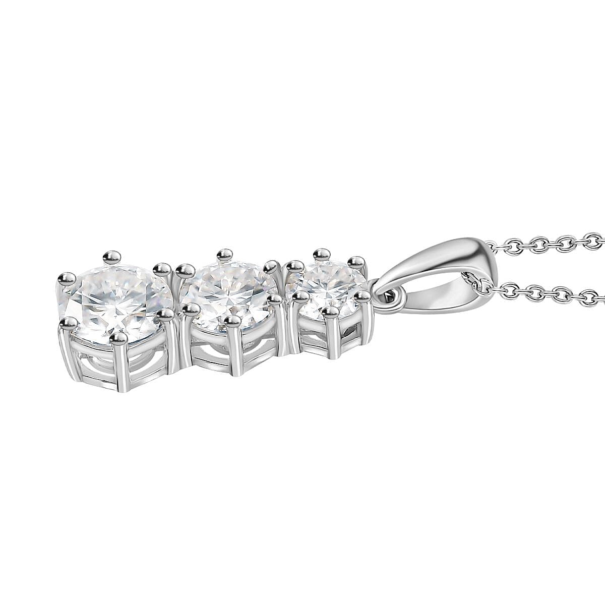 Moissanite Pendant Necklace 20 Inches in Platinum Over Sterling Silver 2.40 ctw