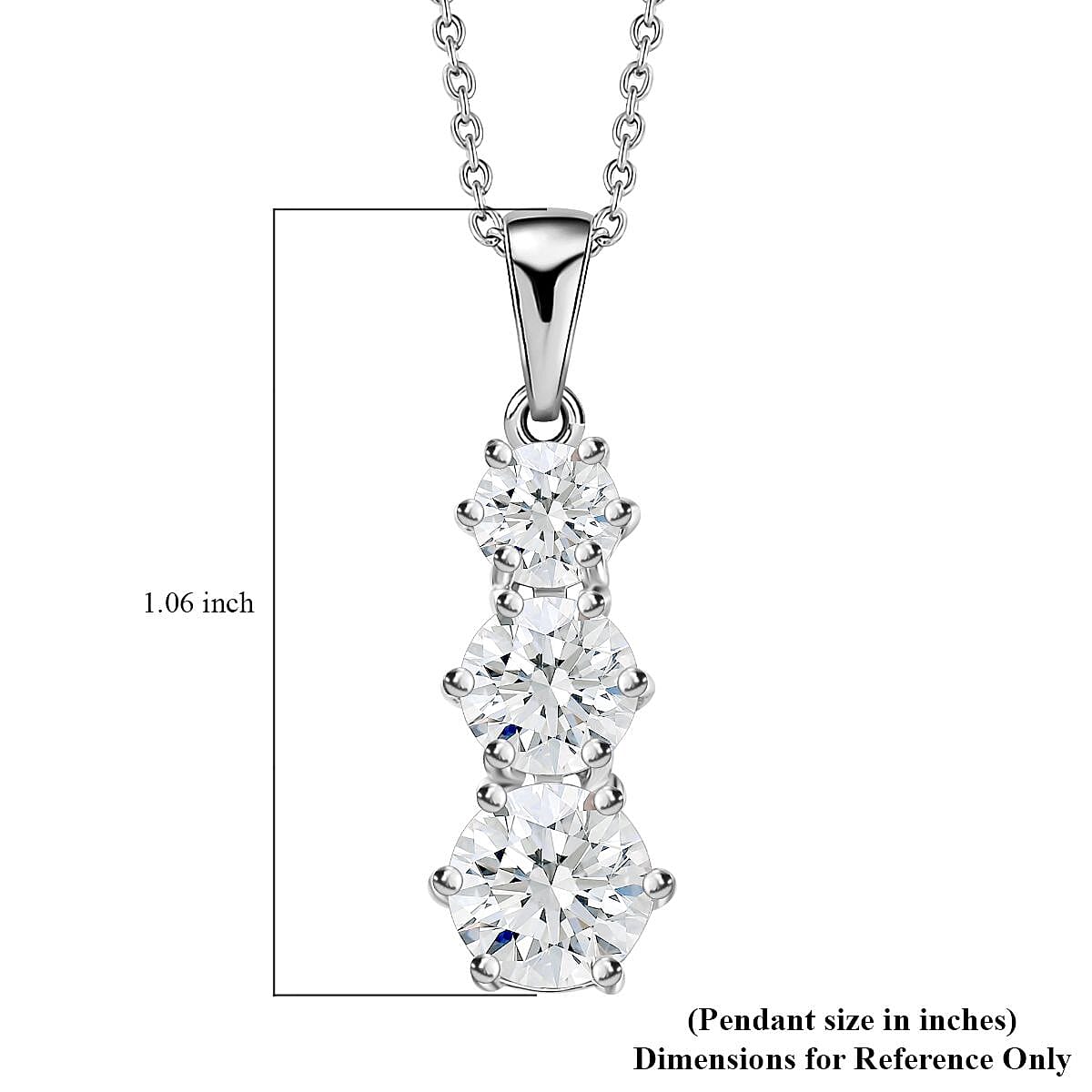 Moissanite Pendant Necklace 20 Inches in Platinum Over Sterling Silver 2.40 ctw