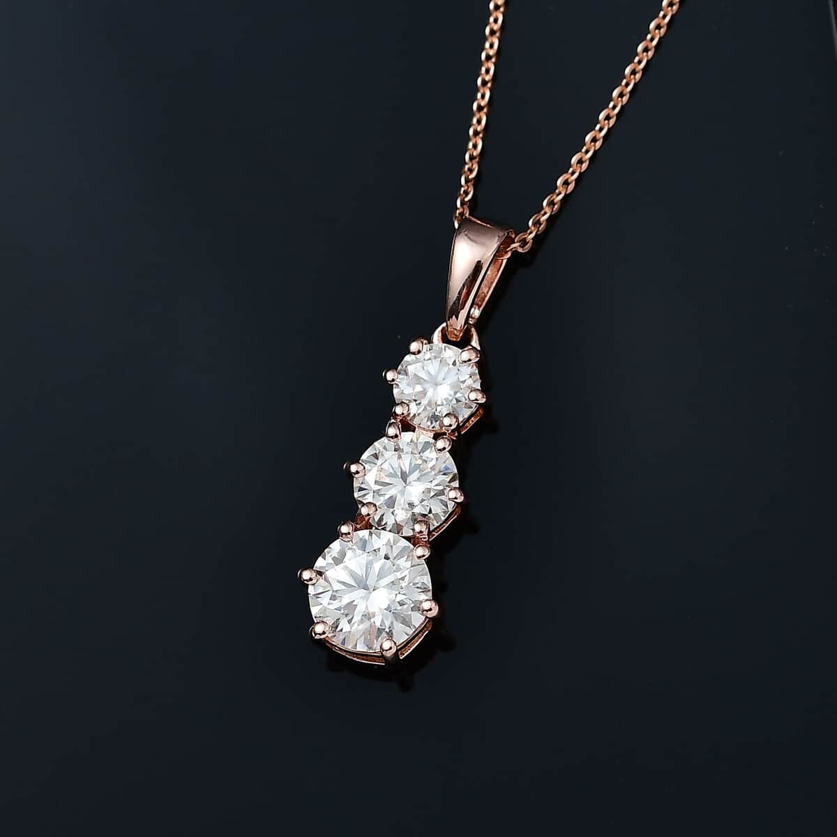 Moissanite Pendant Necklace 20 Inches in Vermeil Rose Gold Over Sterling Silver 2.40 ctw image number 2