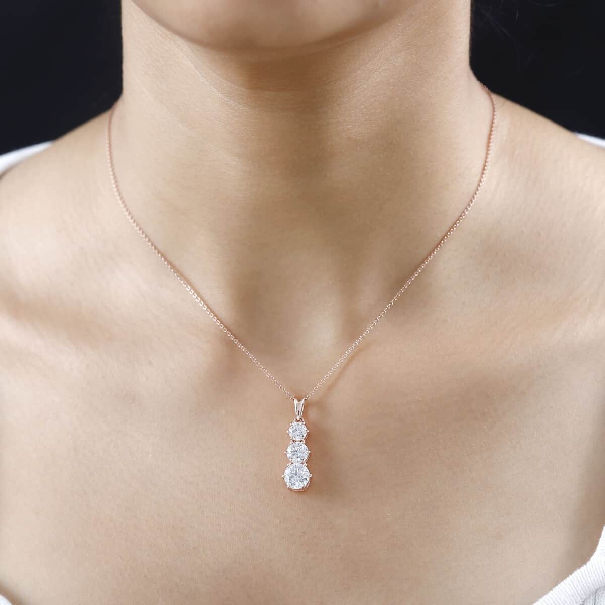 Moissanite Pendant Necklace 20 Inches in Vermeil Rose Gold Over Sterling Silver 2.40 ctw image number 3