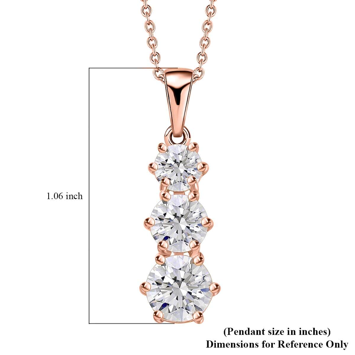 Moissanite Pendant Necklace 20 Inches in Vermeil Rose Gold Over Sterling Silver 2.40 ctw image number 7