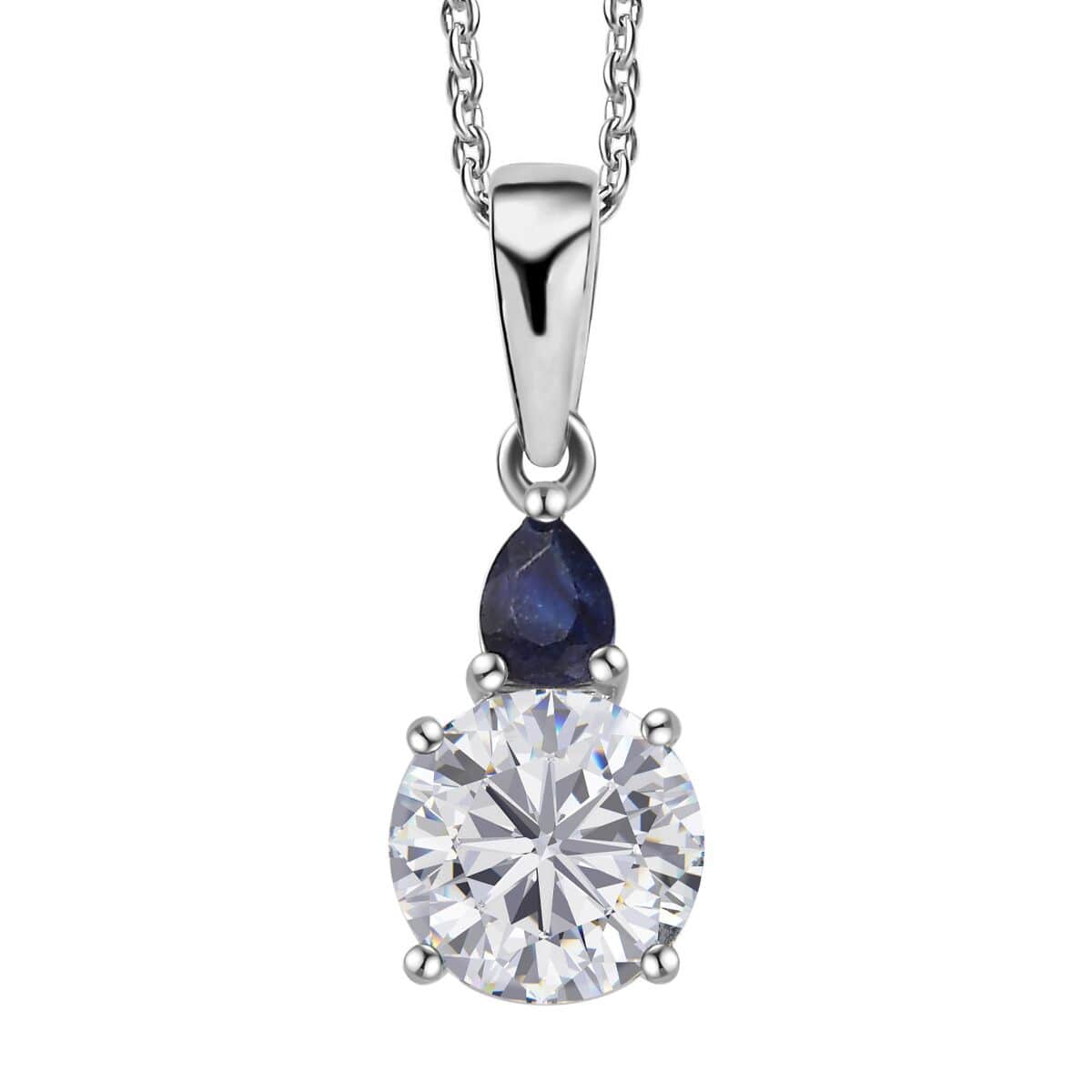 Moissanite (Rnd 7 mm), Niassa Ruby (FF) Pendant Necklace (20 Inches) in Platinum Over Sterling Silver 1.40 ctw image number 0