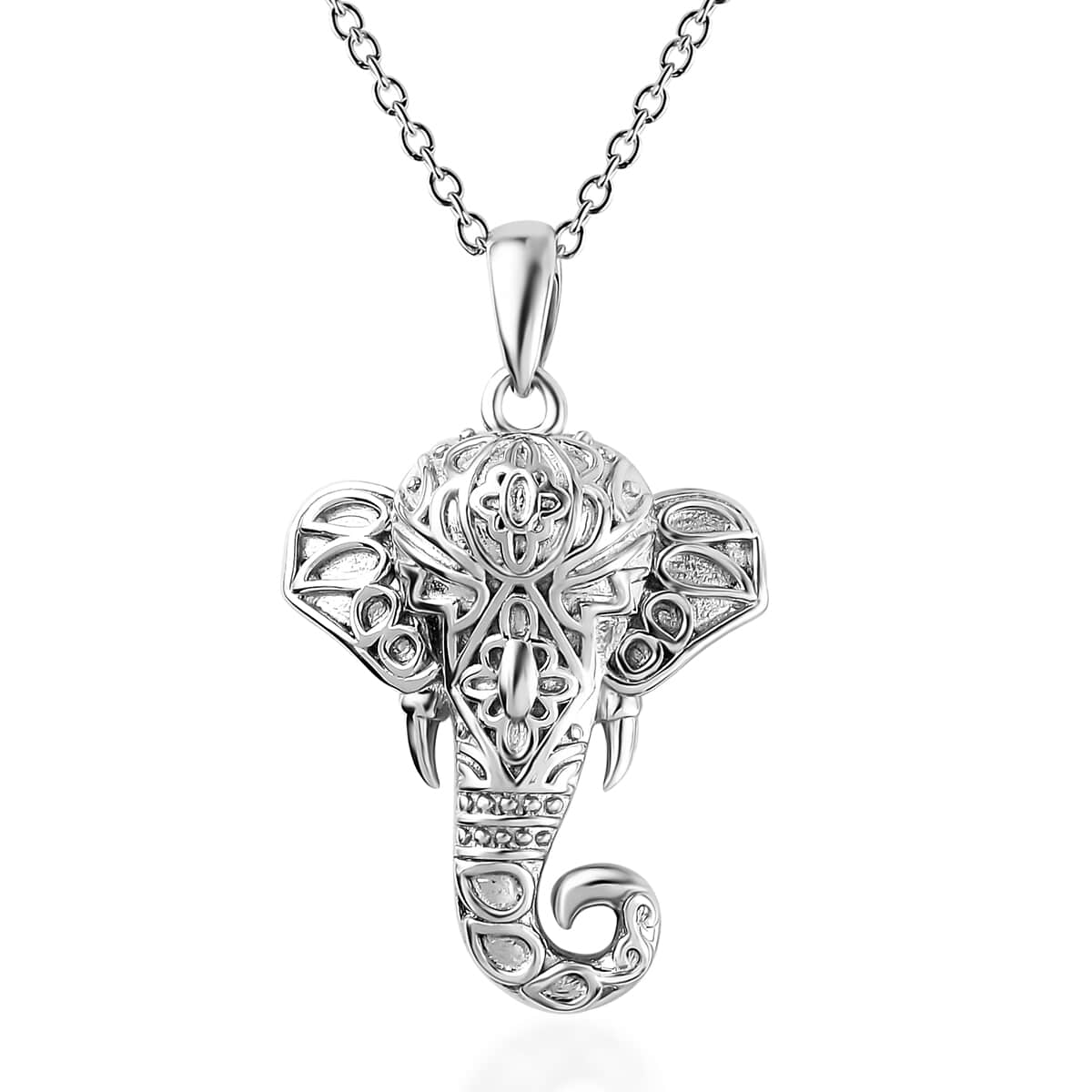 Elephant Pendant in Platinum Over Sterling Silver 4.10 Grams with Stainless Steel Necklace 20 Inches 6.15 Grams image number 0