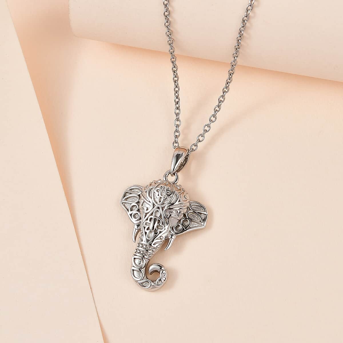 Elephant Pendant in Platinum Over Sterling Silver 4.10 Grams with Stainless Steel Necklace 20 Inches 6.15 Grams image number 1