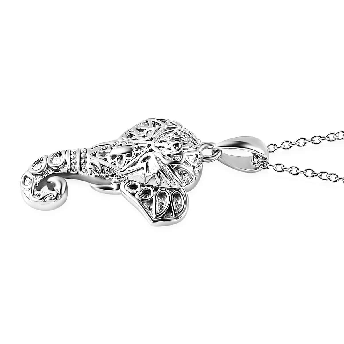 Elephant Pendant in Platinum Over Sterling Silver 4.10 Grams with Stainless Steel Necklace 20 Inches 6.15 Grams image number 3