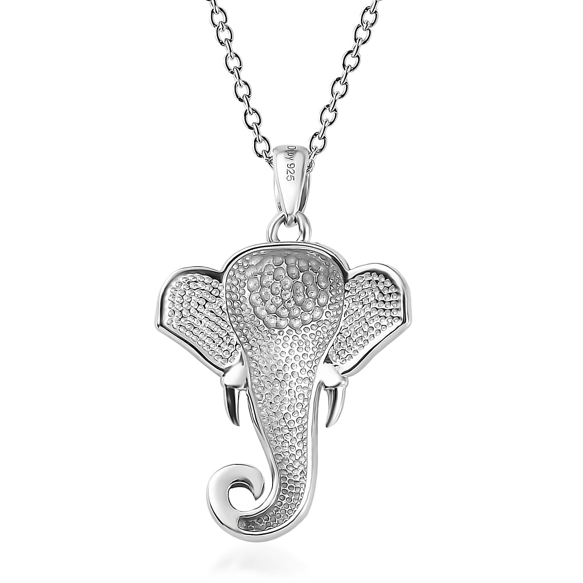 Elephant Pendant in Platinum Over Sterling Silver 4.10 Grams with Stainless Steel Necklace 20 Inches 6.15 Grams