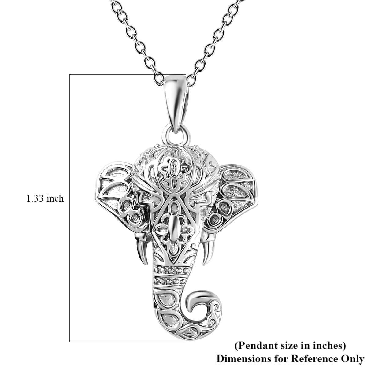Elephant Pendant in Platinum Over Sterling Silver 4.10 Grams with Stainless Steel Necklace 20 Inches 6.15 Grams image number 6