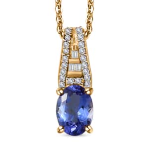 AAA Tanzanite and Diamond Pendant Necklace 20 Inches in Vermeil Yellow Gold Over Sterling Silver 1.00 ctw