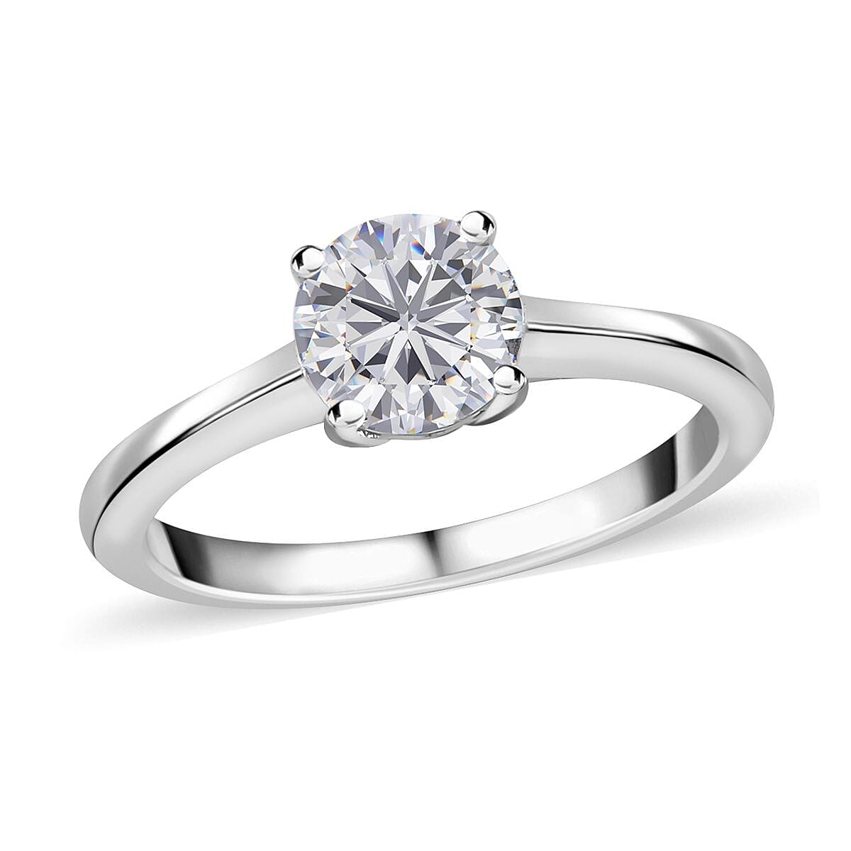 Moissanite Solitaire Stud Earrings, Solitaire Ring (Size 5.0) and Pendant in Platinum Over Sterling Silver with Stainless Steel Necklace (20 Inches) 2.35 ctw