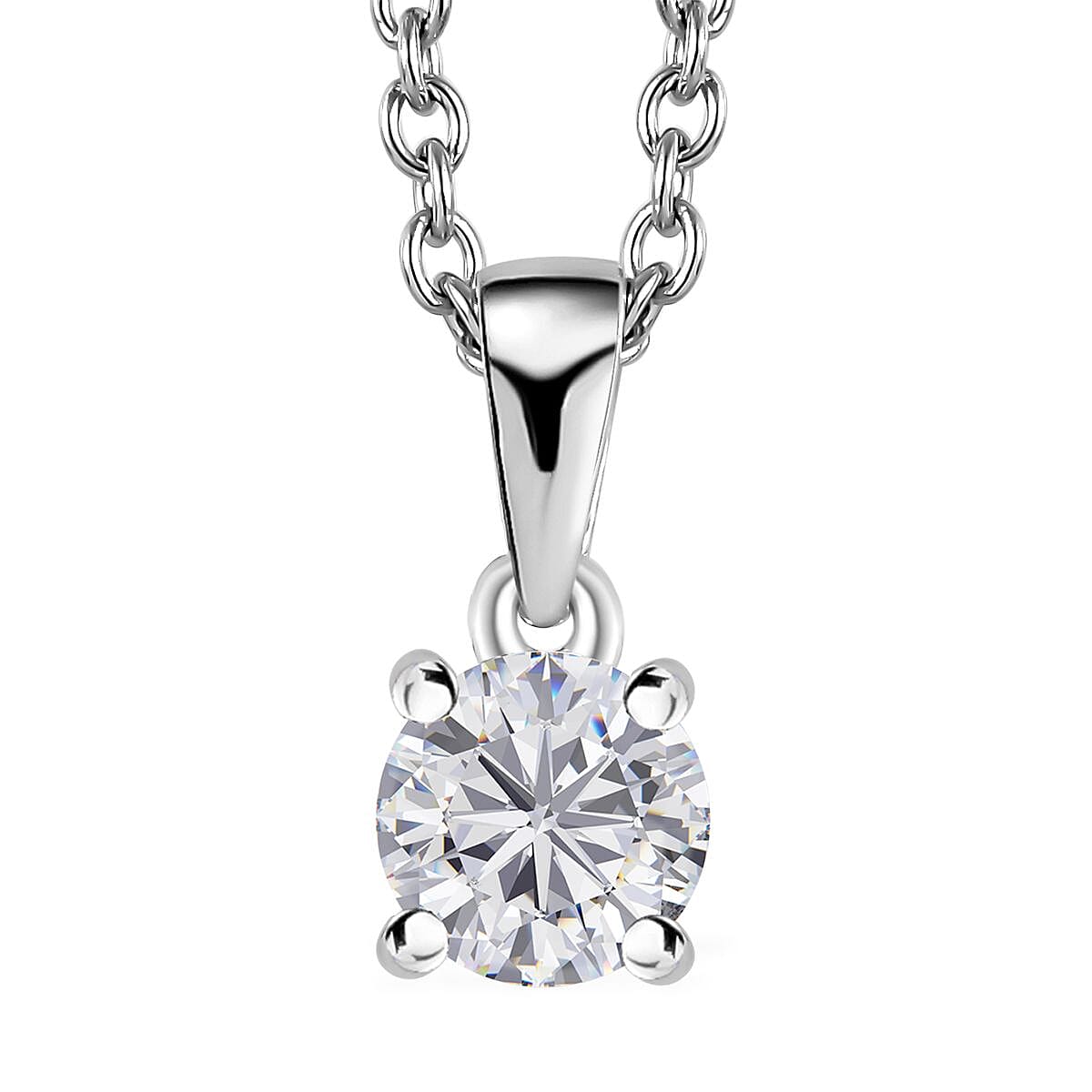 Moissanite Solitaire Stud Earrings, Solitaire Ring (Size 5.0) and Pendant in Platinum Over Sterling Silver with Stainless Steel Necklace (20 Inches) 2.35 ctw