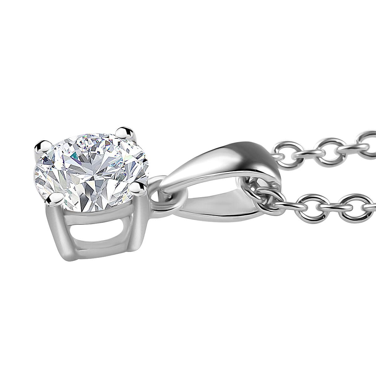 Moissanite Solitaire Stud Earrings, Solitaire Ring (Size 5.0) and Pendant in Platinum Over Sterling Silver with Stainless Steel Necklace (20 Inches) 2.35 ctw