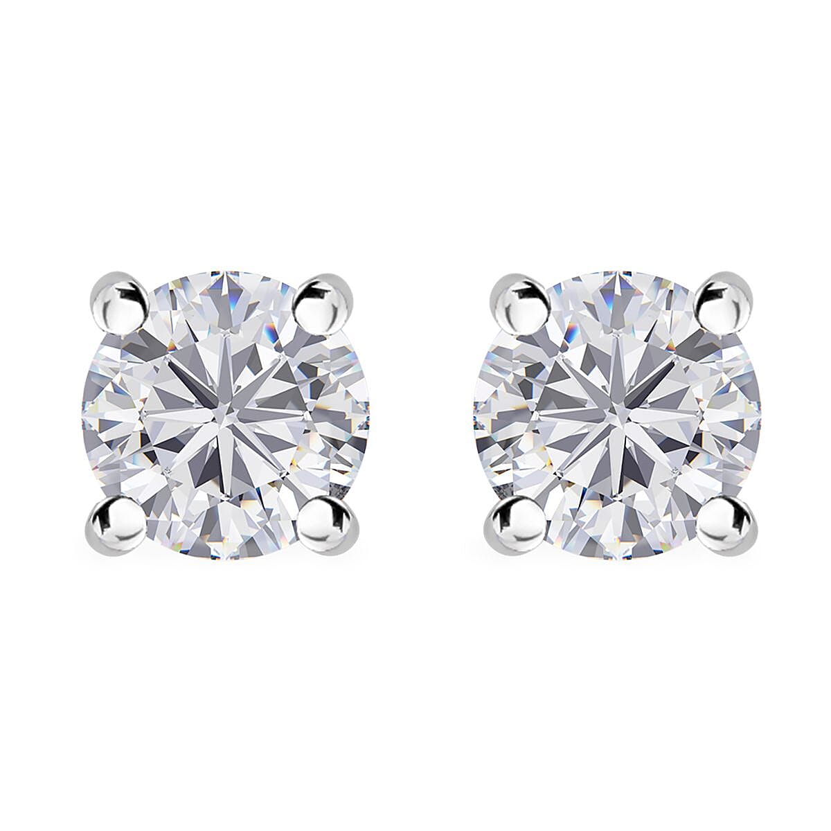 Moissanite Solitaire Stud Earrings, Solitaire Ring (Size 5.0) and Pendant in Platinum Over Sterling Silver with Stainless Steel Necklace (20 Inches) 2.35 ctw