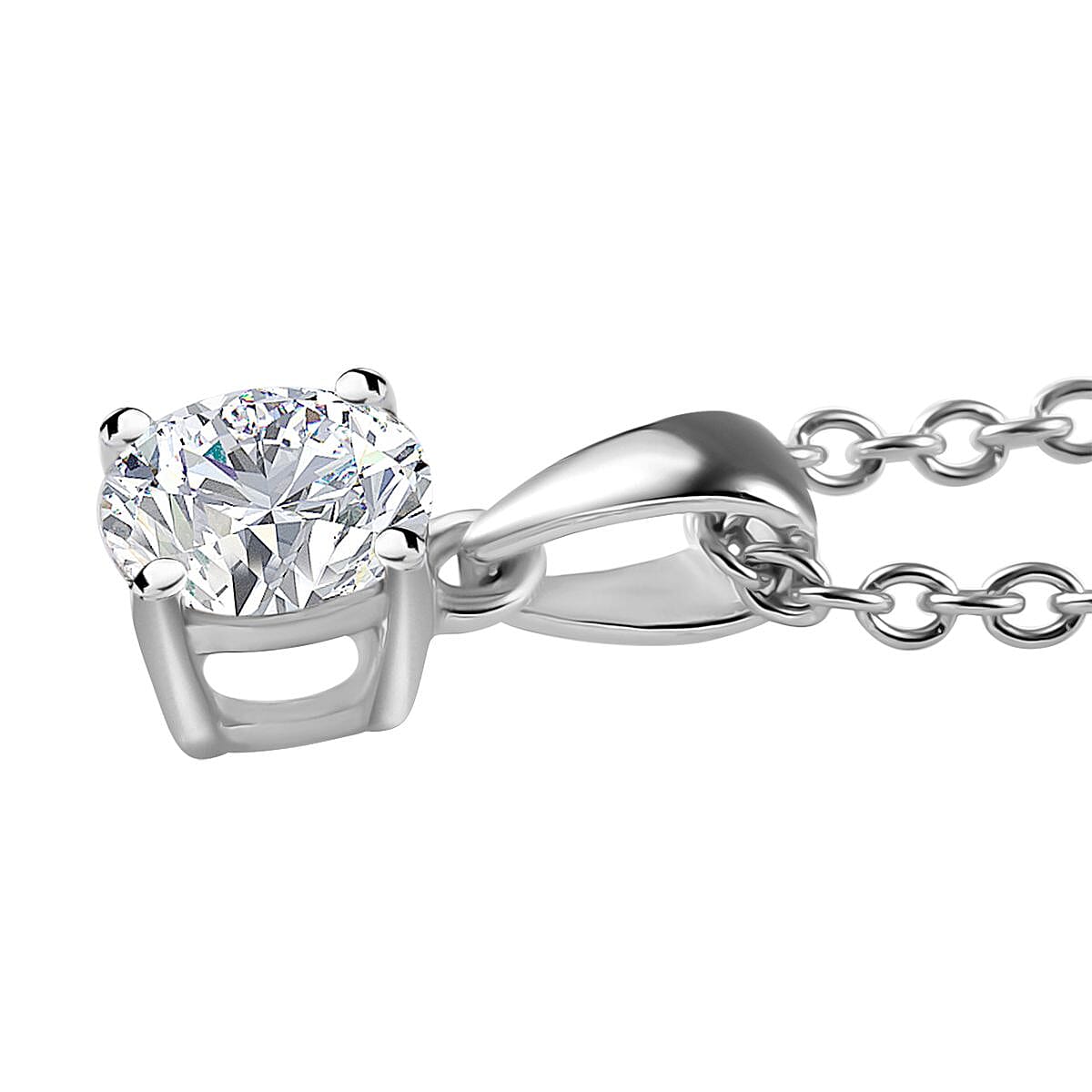 Moissanite Solitaire Stud Earrings, Solitaire Ring (Size 7.0) and Pendant in Platinum Over Sterling Silver with Stainless Steel Necklace (20 Inches) 2.35 ctw image number 5