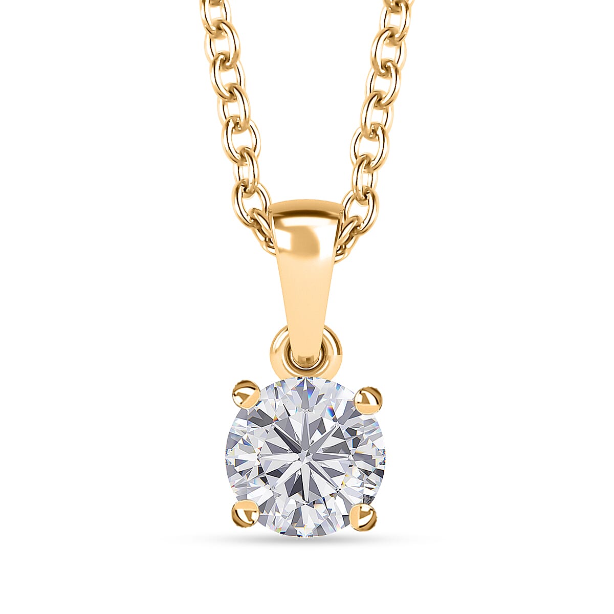 Moissanite Stud Earrings, Ring (Size 5.0) and Pendant in Vermeil YG Over Sterling Silver with ION Plated YG Stainless Steel Necklace 20 Inches 2.35 ctw
