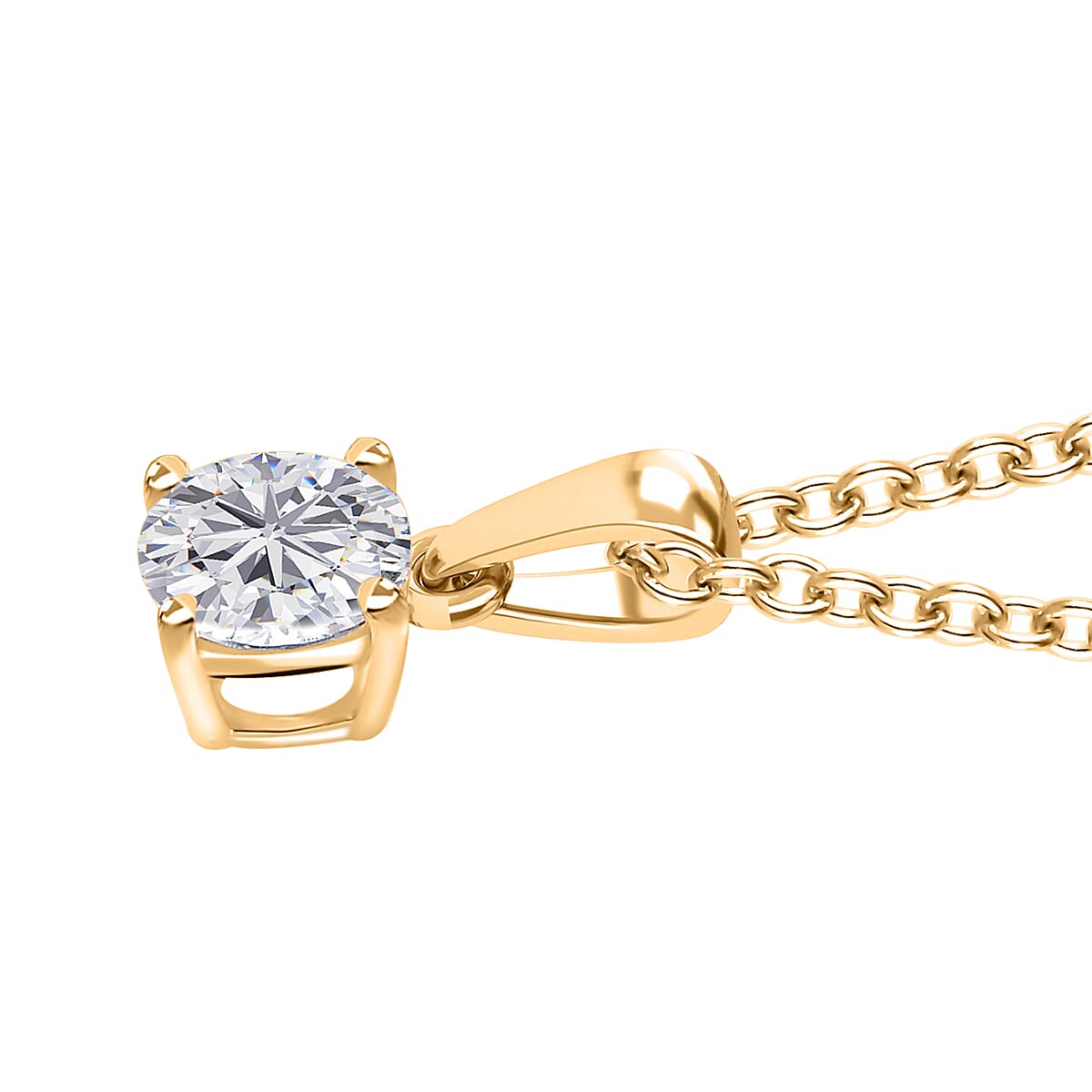 Moissanite Stud Earrings, Ring (Size 5.0) and Pendant in Vermeil YG Over Sterling Silver with ION Plated YG Stainless Steel Necklace 20 Inches 2.35 ctw