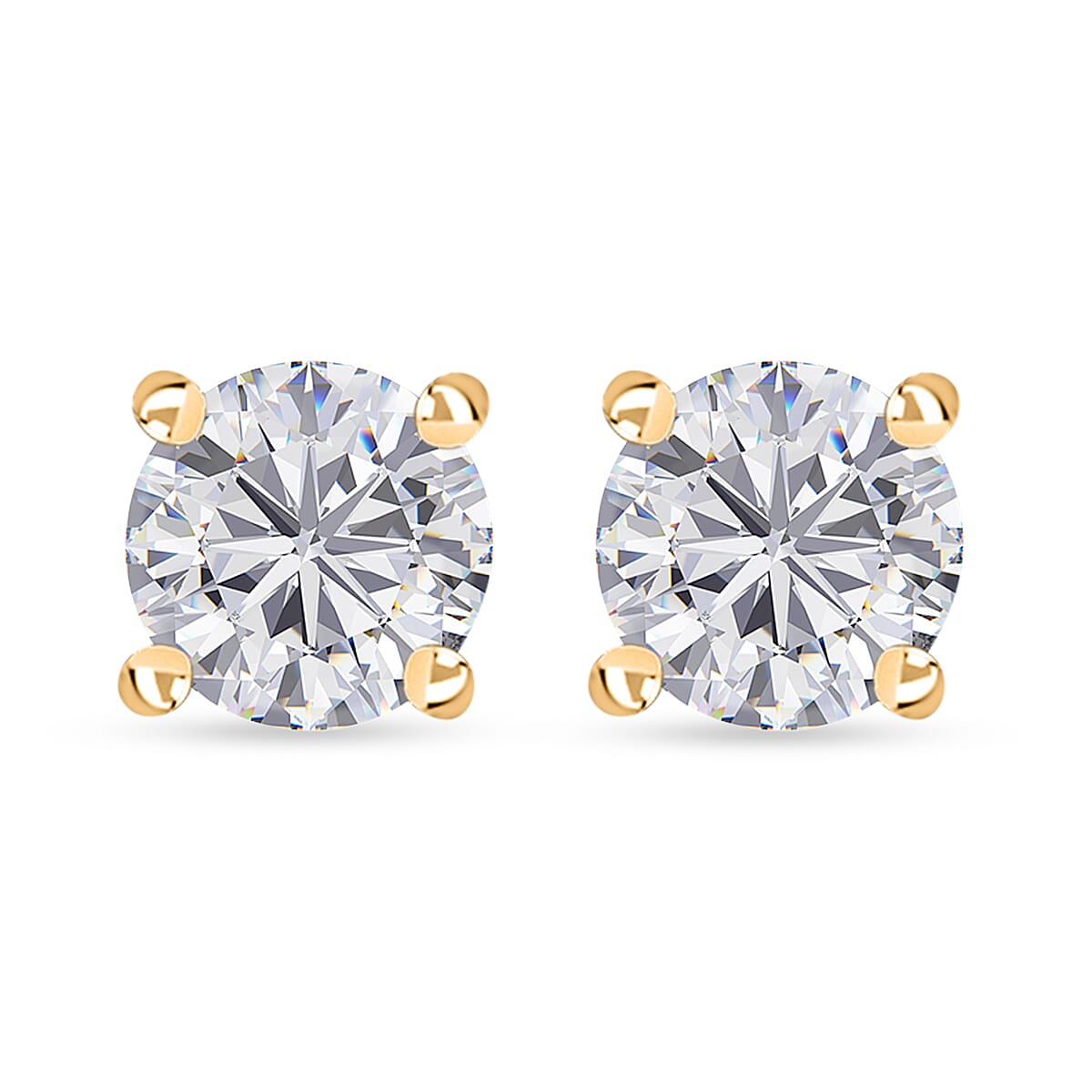 Moissanite Stud Earrings, Ring (Size 5.0) and Pendant in Vermeil YG Over Sterling Silver with ION Plated YG Stainless Steel Necklace 20 Inches 2.35 ctw