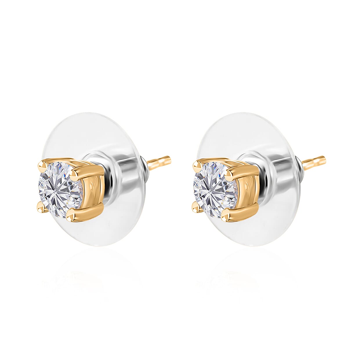 Moissanite Stud Earrings, Ring (Size 5.0) and Pendant in Vermeil YG Over Sterling Silver with ION Plated YG Stainless Steel Necklace 20 Inches 2.35 ctw