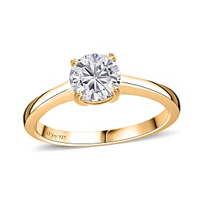 Moissanite Stud Earrings, Ring (Size 7.0) and Pendant in Vermeil YG Over Sterling Silver with ION Plated YG Stainless Steel Necklace (20 Inches) 2.35 ctw