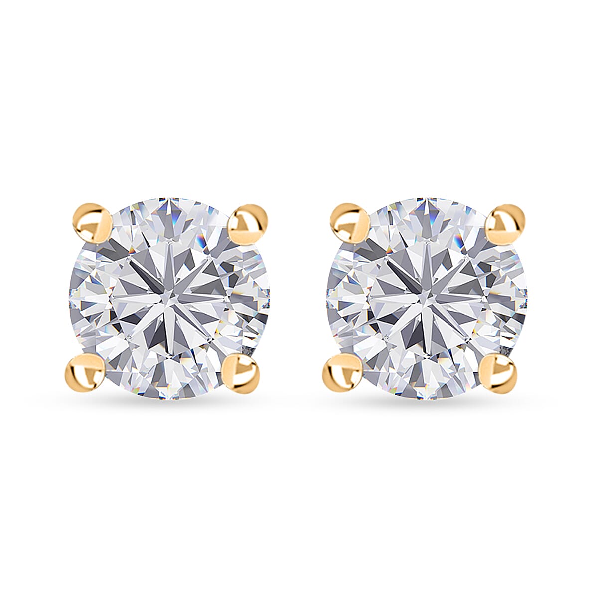 Moissanite Stud Earrings, Ring (Size 7.0) and Pendant in Vermeil YG Over Sterling Silver with ION Plated YG Stainless Steel Necklace (20 Inches) 2.35 ctw image number 8