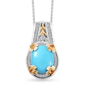 Sleeping Beauty Turquoise and Multi Gemstone Leaf and Flower Pendant Necklace 20 Inches in Vermeil Yellow Gold and Platinum Over Sterling Silver 3.75 ctw