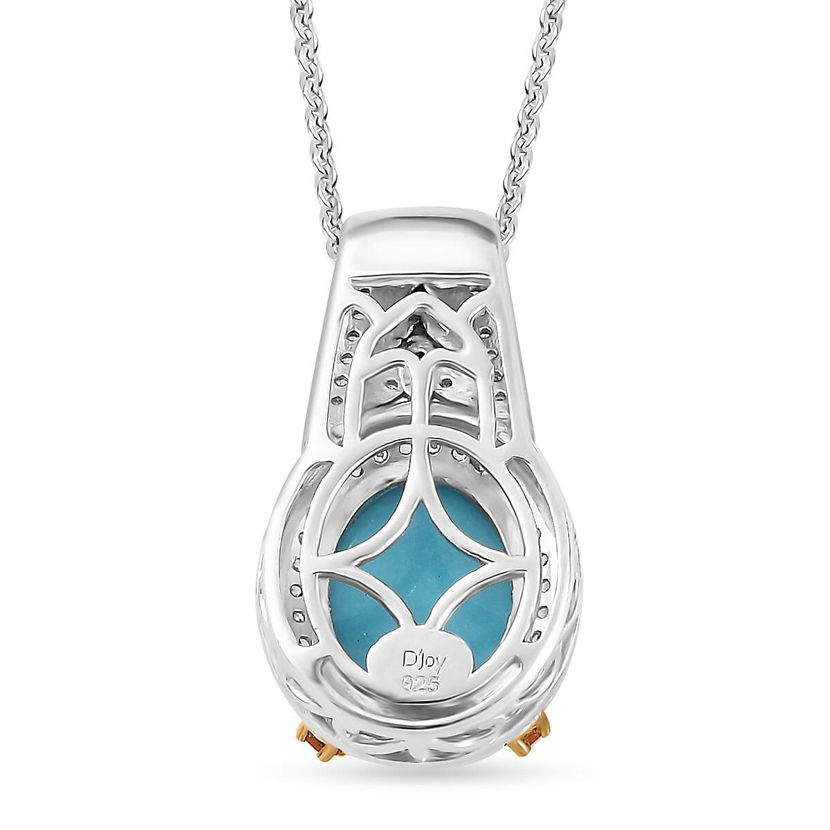 Sleeping Beauty Turquoise and Multi Gemstone Leaf and Flower Pendant Necklace 20 Inches in Vermeil Yellow Gold and Platinum Over Sterling Silver 3.75 ctw