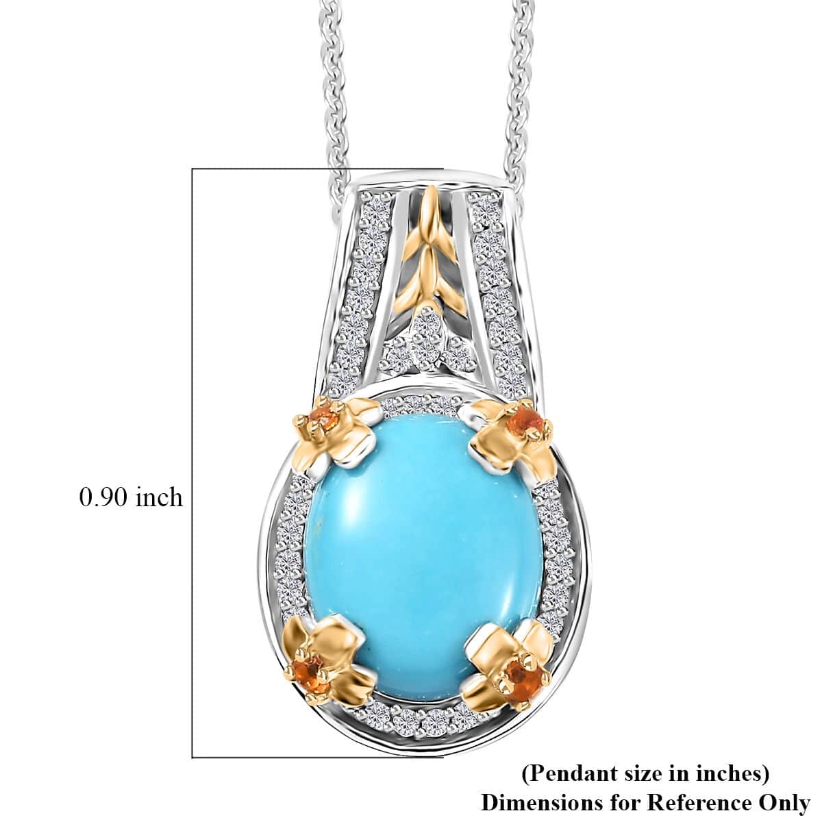 Sleeping Beauty Turquoise and Multi Gemstone Leaf and Flower Pendant Necklace 20 Inches in Vermeil Yellow Gold and Platinum Over Sterling Silver 3.75 ctw image number 6