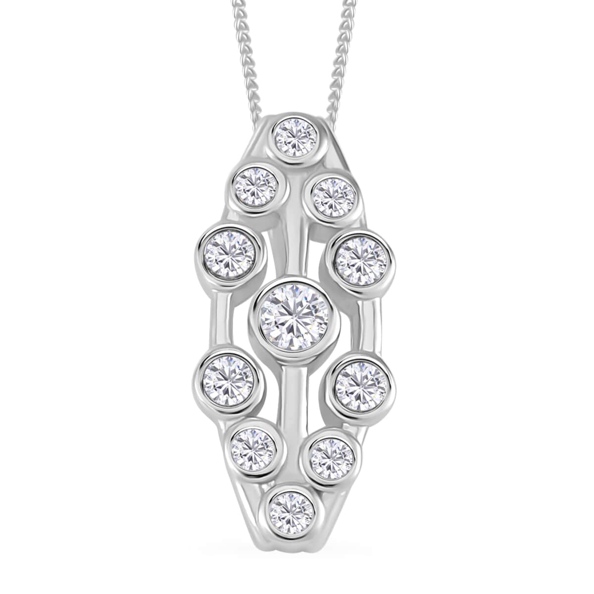 Moissanite Pendant Necklace 18 Inches in Rhodium Over Sterling Silver 1.10 ctw image number 0