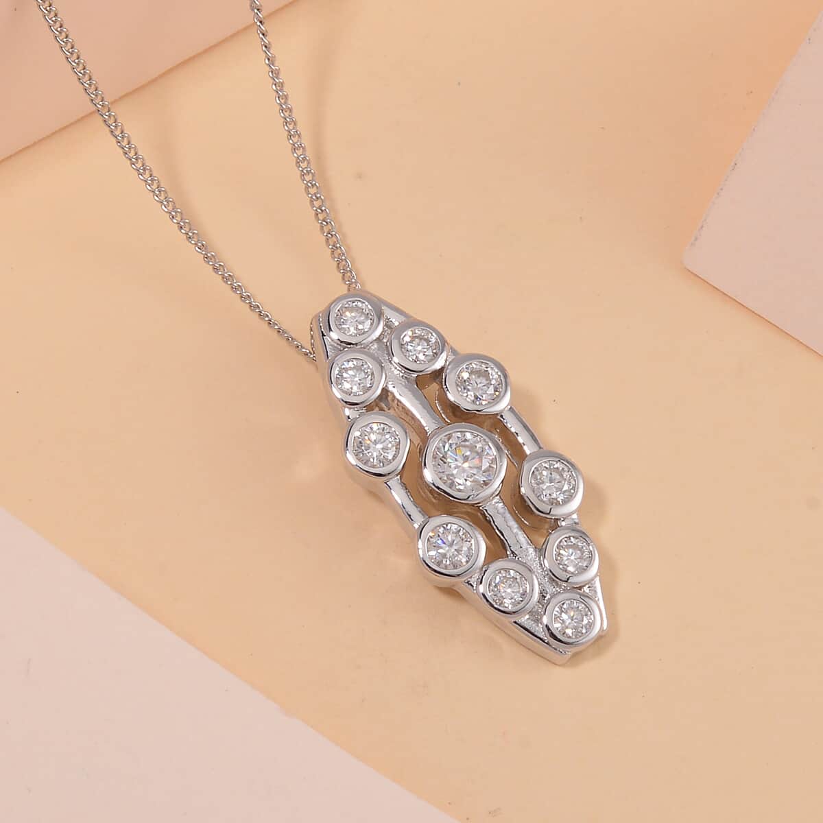 Moissanite Pendant Necklace 18 Inches in Rhodium Over Sterling Silver 1.10 ctw image number 1